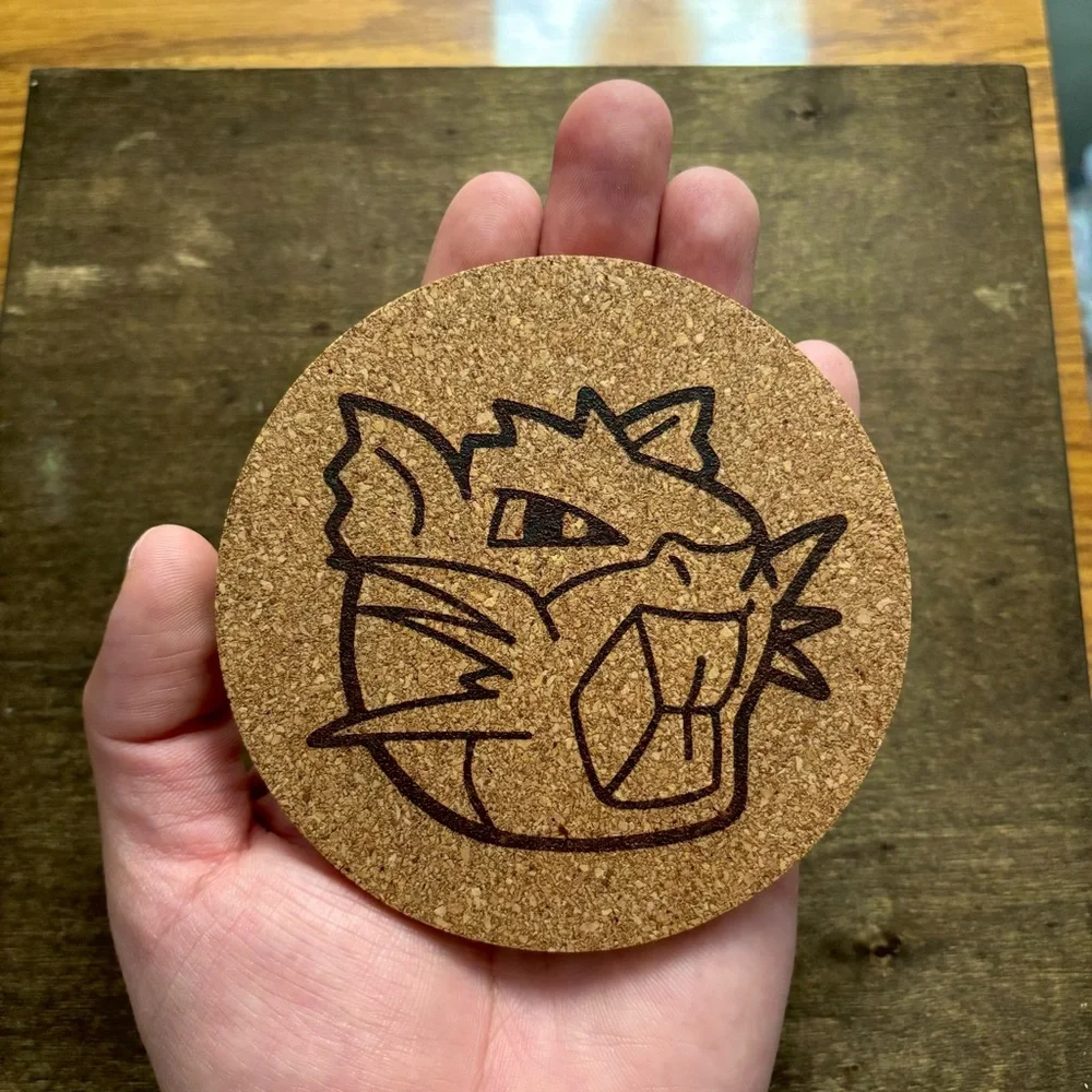 Pokemon Raticate Face Laser Engraved Cork Coaster